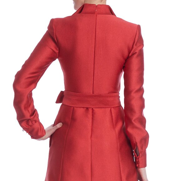 Badgley Mischka Luxe Coat Dress Crepe Gown w/ Bow in Red Maxi - Picture 14 of 14